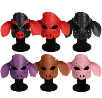 Регулируемый кожаный фетишистский капюшон для щенка, маска на все лицо, экзотические аксессуары для дропшиппинга новых костюмов для косплея Sexy Pig